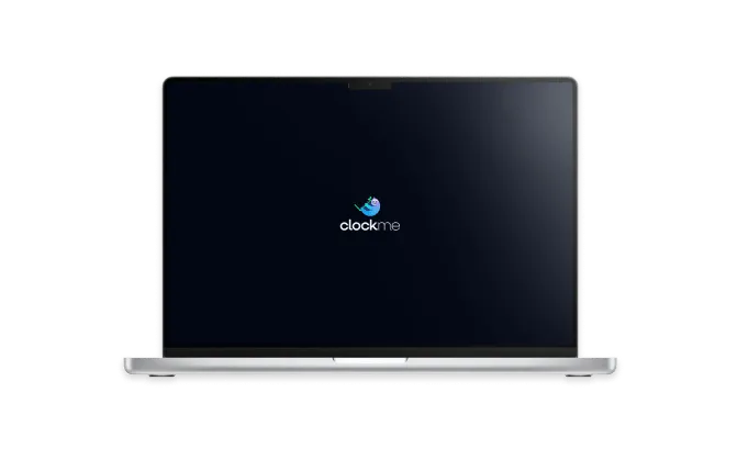 Clock Meロゴが携帯電話とラップトップを囲むさまざまなアイコンと一緒に表示されています。